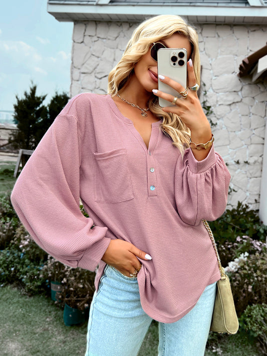 Women's Solid Color Knitted Long Sleeve Tavern Style Shirt