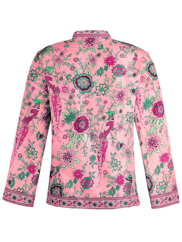 Women's Elegant Floral Print Long Sleeve Loose Buttoned Shirt