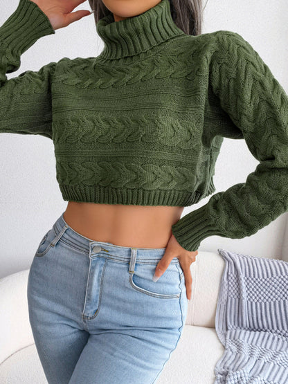 Women's Turtleneck Cable Knit Crop Sweater