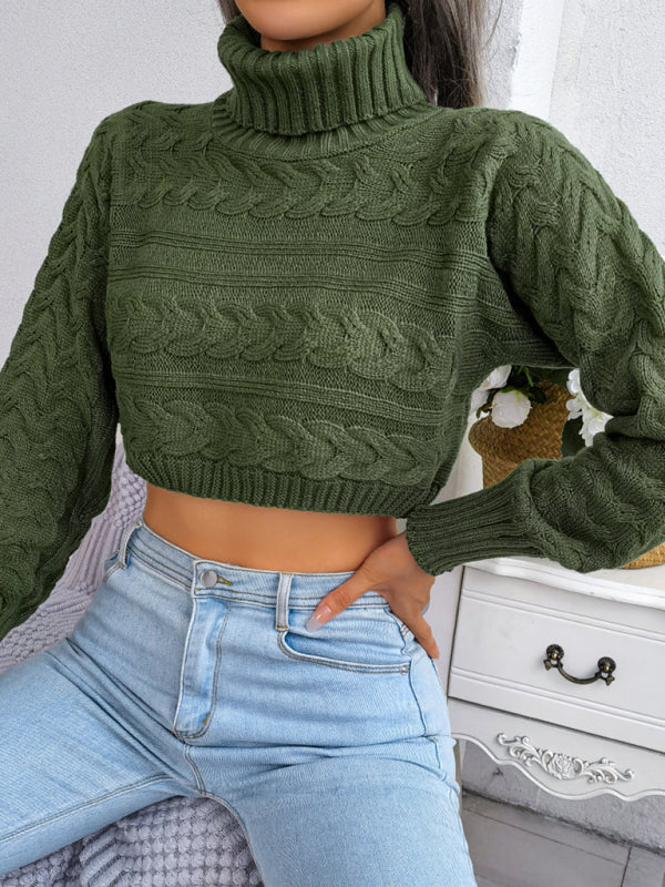 Women's Turtleneck Cable Knit Crop Sweater