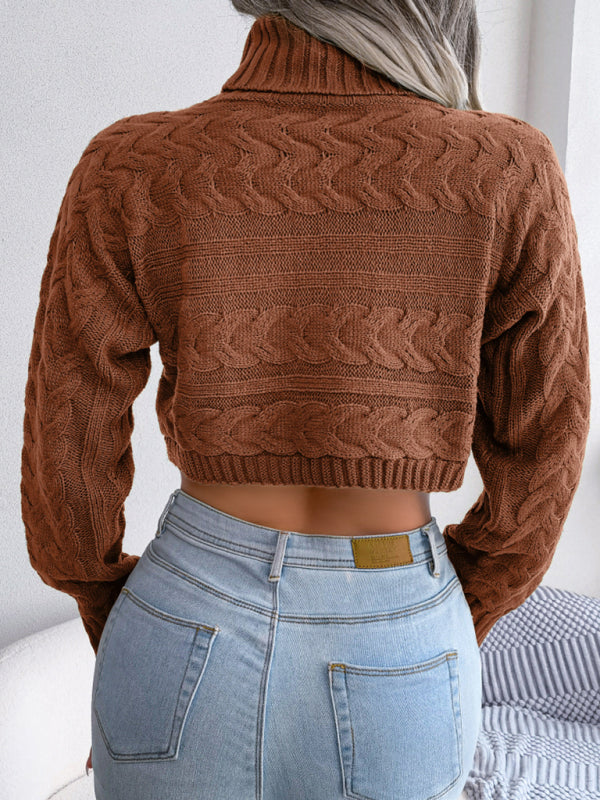 Women's Turtleneck Cable Knit Crop Sweater