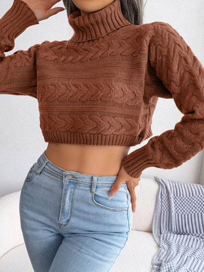 Women's Turtleneck Cable Knit Crop Sweater