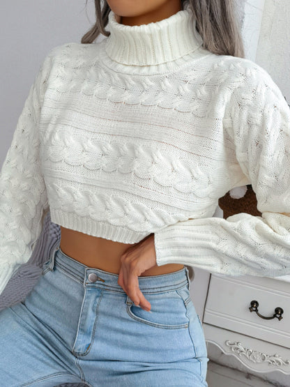 Women's Turtleneck Cable Knit Crop Sweater