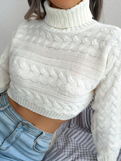 Women's Turtleneck Cable Knit Crop Sweater