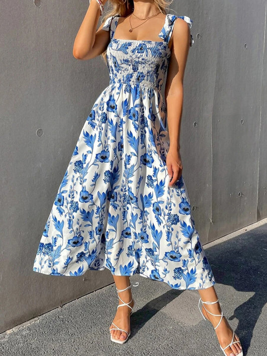 Women's Elegant Slim Fit Sleeveless Sling Floral Print Midi Dress