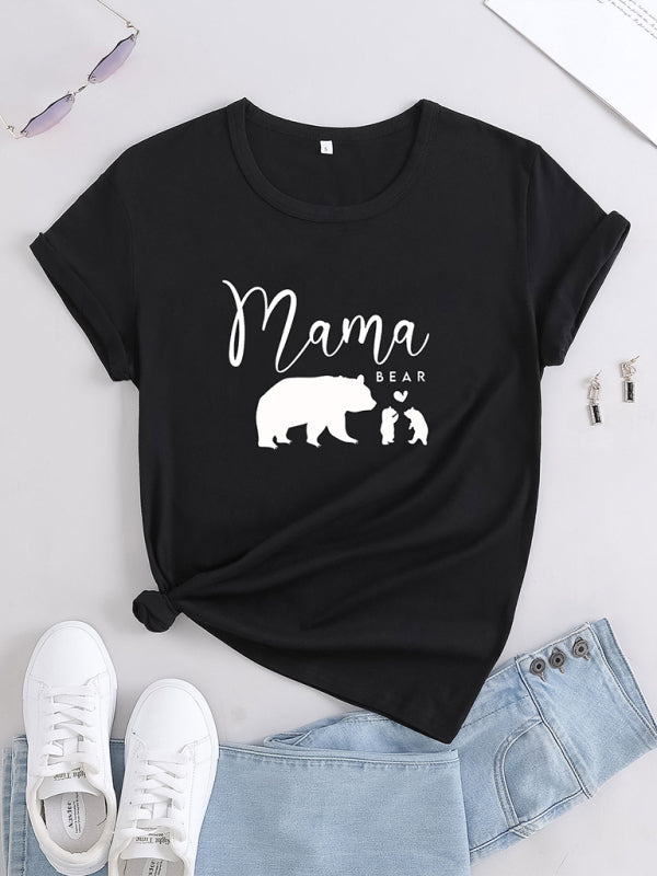 Women's Knitted Round Neck Mother's Day Print Short Sleeve T-Shirt