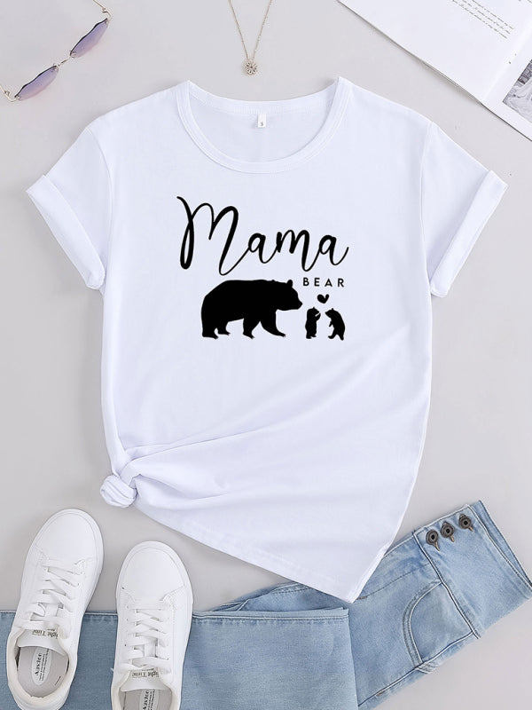 Women's Knitted Round Neck Mother's Day Print Short Sleeve T-Shirt