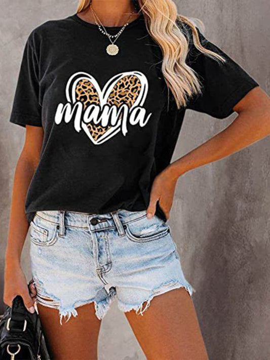 Women's Leopard Print Heart MAMA Mother's Day T-Shirt