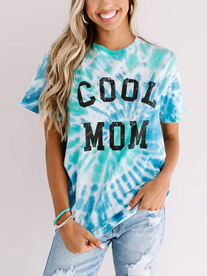 Women's Mother's Day Letter Print Tie Dye Short Sleeve T-Shirt