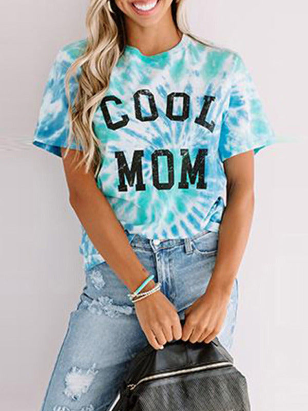 Women's Mother's Day Letter Print Tie Dye Short Sleeve T-Shirt