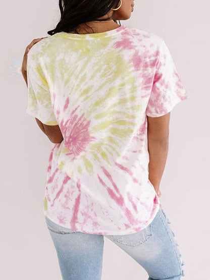 Women's Mother's Day Letter Print Tie Dye Short Sleeve T-Shirt