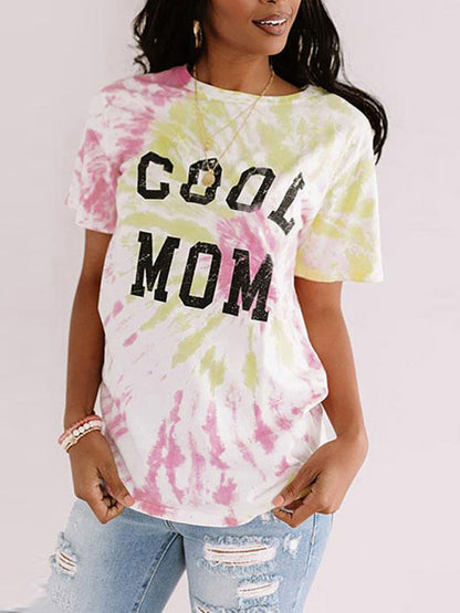 Women's Mother's Day Letter Print Tie Dye Short Sleeve T-Shirt