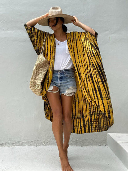 Beach Cover-Up Rayon Tie-Dye Graphic Print Sunscreen Cardigan