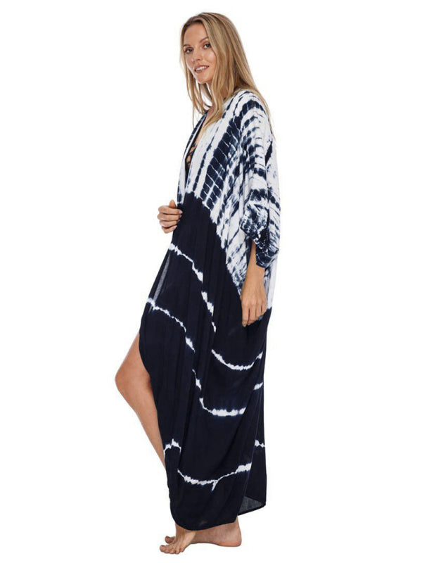 Beach Cover-Up Rayon Tie-Dye Graphic Print Sunscreen Cardigan