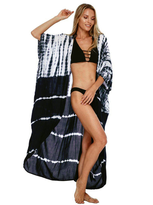 Beach Cover-Up Rayon Tie-Dye Graphic Print Sunscreen Cardigan