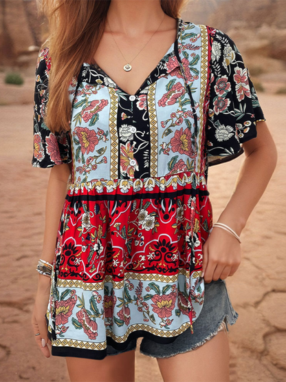 Women's Bohemian Ethnic Floral Temperament Blouse