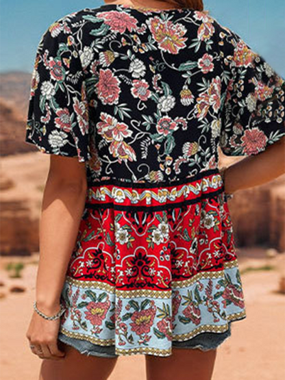 Women's Bohemian Ethnic Floral Temperament Blouse