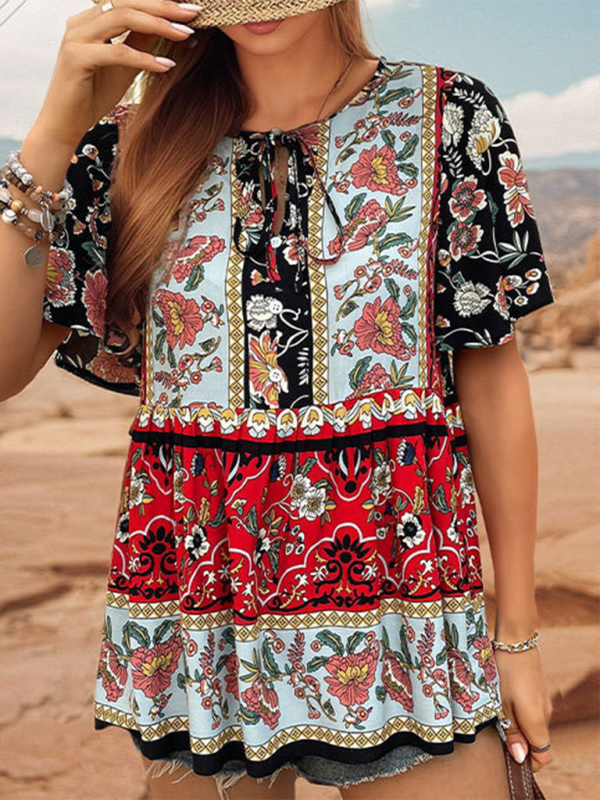 Women's Bohemian Ethnic Floral Temperament Blouse