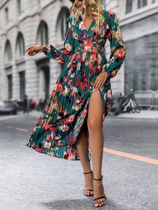 Women's Elegant Floral Printed Long-Sleeved High-End Mini Dress