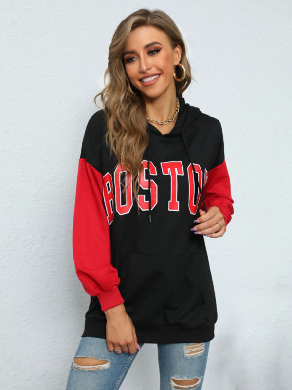 Women's Boston Varsity Print Drawstring Pullover Hoodie