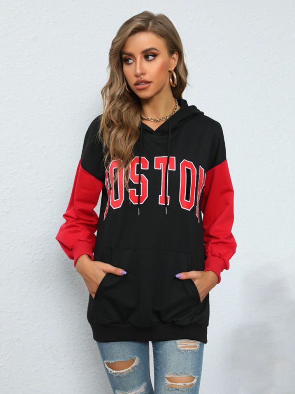 Women's Boston Varsity Print Drawstring Pullover Hoodie