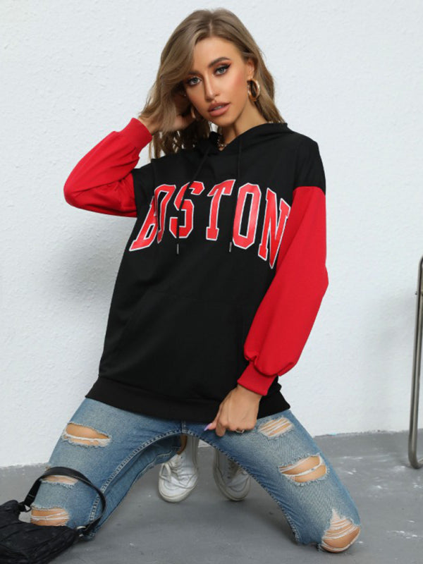 Women's Boston Varsity Print Drawstring Pullover Hoodie