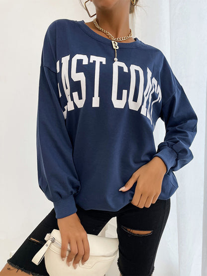 Women's Casual East Coast Letter Print Loose Fit Sweater