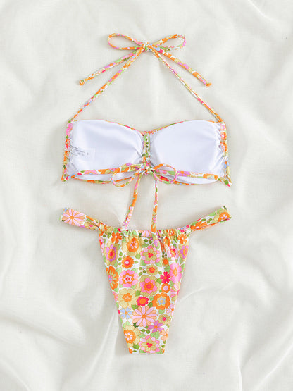 Women's Sexy Brazilian Style Floral Print High Waist Strap Micro Bikini