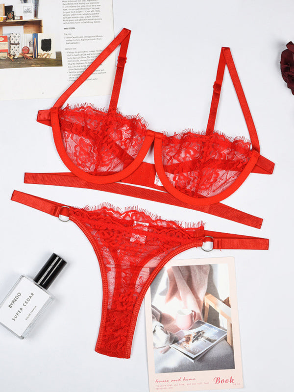 Miss Temptation Seductive Three-Point See-Through Lingerie Underwear Set with Steel Ring Detail