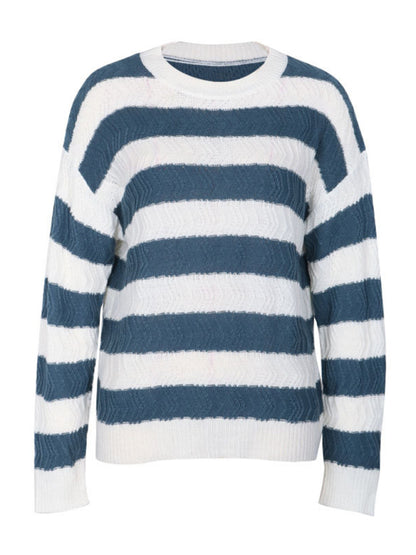 Women's Knitted Striped Pattern Long Sleeve Pullover Sweater