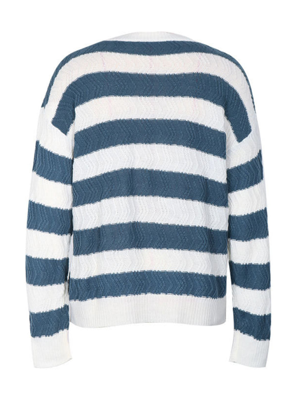 Women's Knitted Striped Pattern Long Sleeve Pullover Sweater