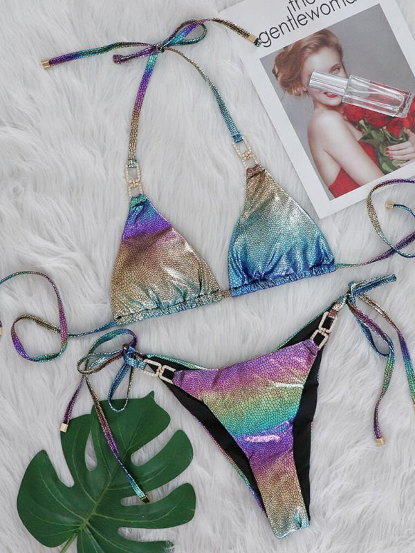 Women's Sexy Mermaid Style Colorful Aquatic Print String Bikini