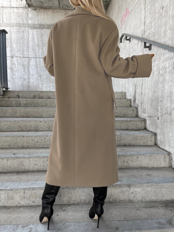 Women's Sophisticated Urban Smart Collar Double-Breasted Woolen Trench Coat