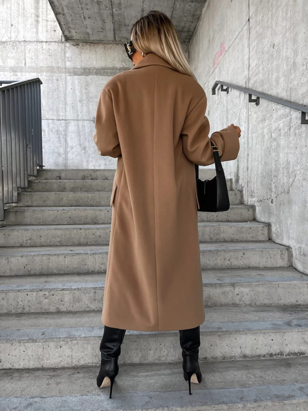 Women's Sophisticated Urban Smart Collar Double-Breasted Woolen Trench Coat