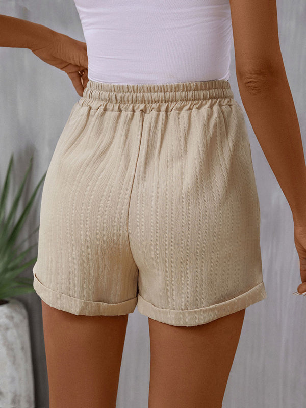 Women's Casual Lace-Up Tie-Waist Loose Wide-Leg Mini Shorts