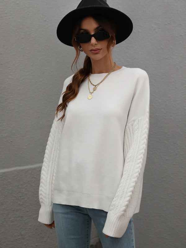 Women's Long Sleeve Thick Knitted Round Neck Twist Rope Top Sweater