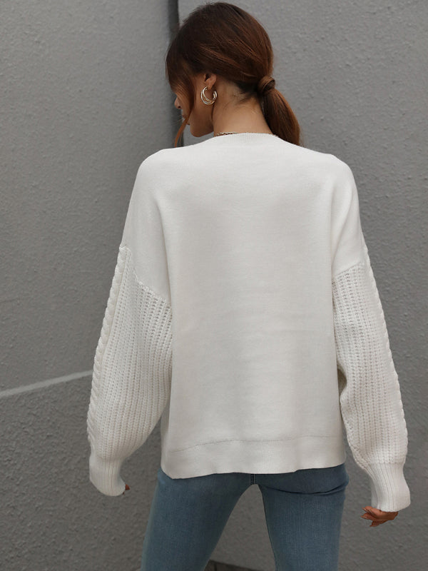 Women's Long Sleeve Thick Knitted Round Neck Twist Rope Top Sweater