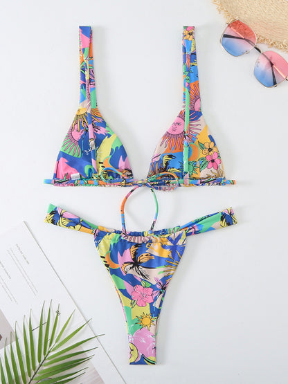 Women's Printed Ruched Backless Bikini