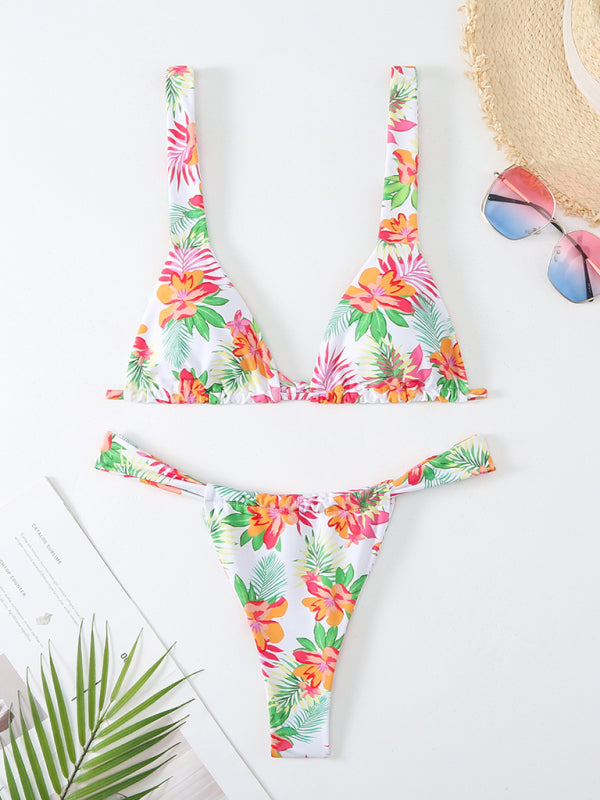 Women's Printed Ruched Backless Bikini