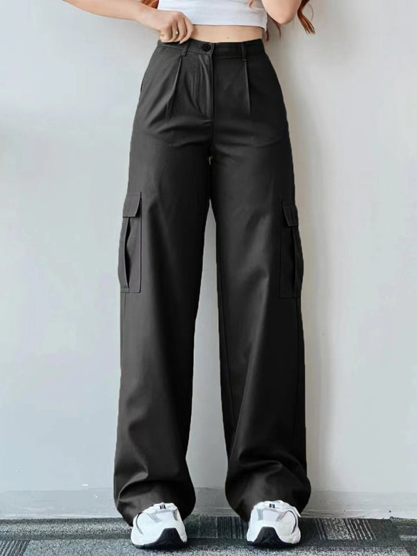 Versatile Casual Mid-Rise Three-Dimensional Pocket Waist-Cinch Trousers