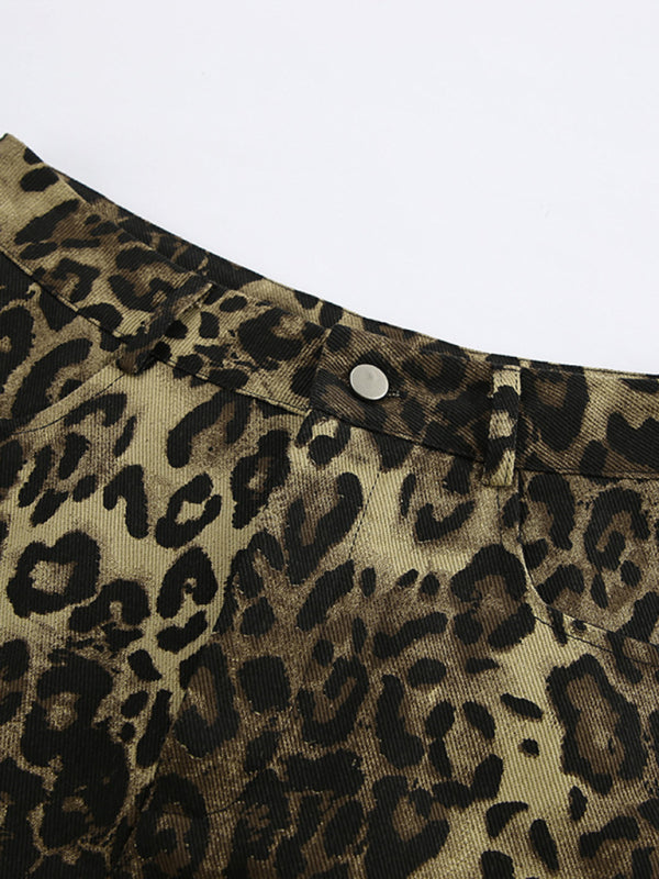 Women's Retro Casual Leopard Print Wide Leg Three-Point Shorts