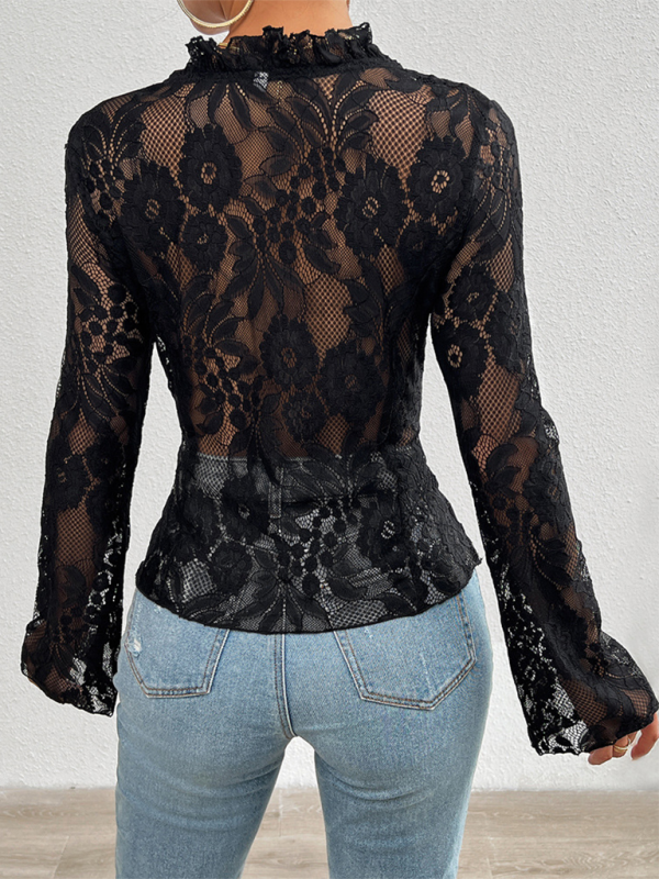 Women's Sexy Slim Fit Long Sleeve Lace Blouse