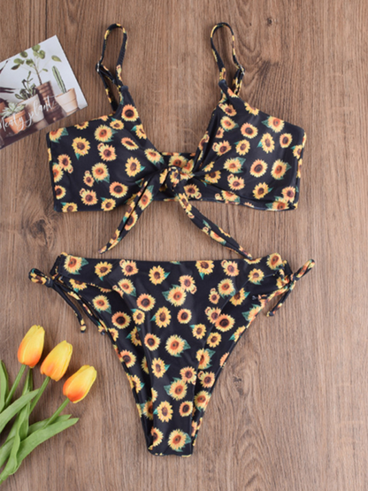 Women's Sexy Two-Piece Love Heart Print Tie-Knot Beach Bikini