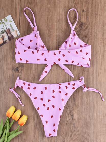 Women's Sexy Two-Piece Love Heart Print Tie-Knot Beach Bikini