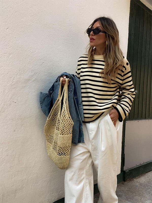 Women's Fashion Casual Striped Contrast Color Sweater