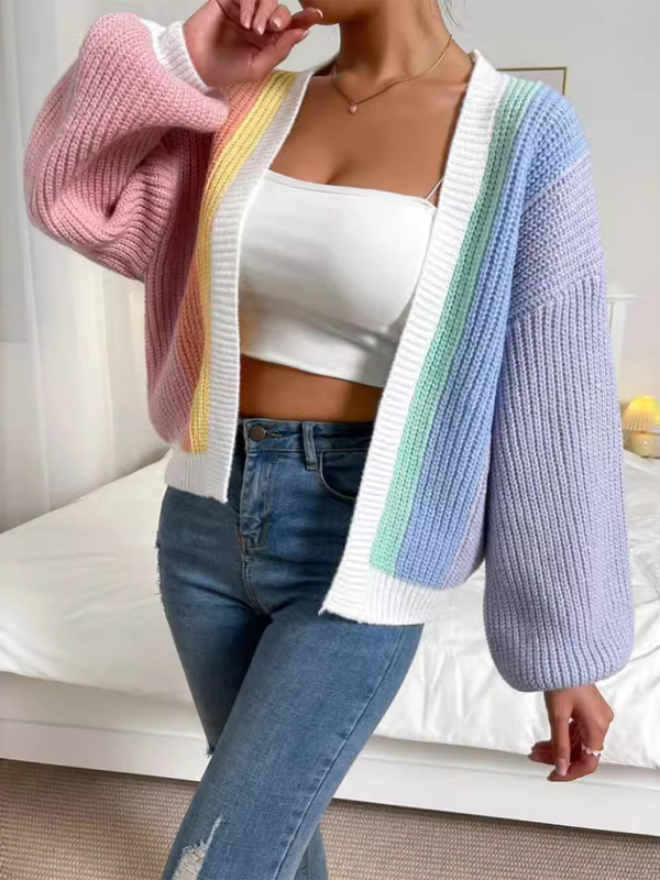 Women's Contrast Color Stylish Knitted Cardigan