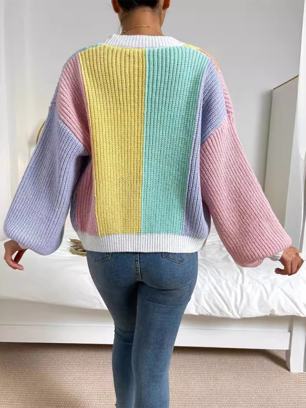 Women's Contrast Color Stylish Knitted Cardigan