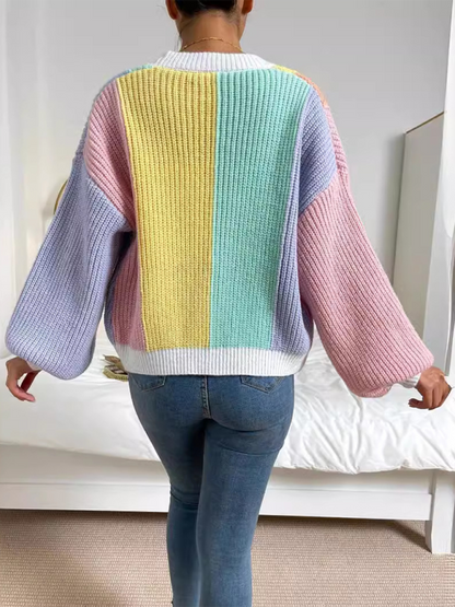 Women's Contrast Color Stylish Knitted Cardigan