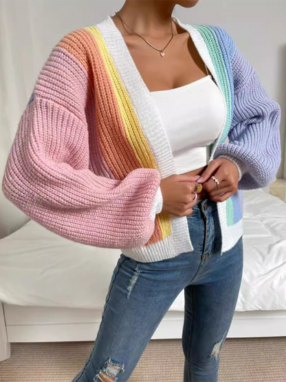 Women's Contrast Color Stylish Knitted Cardigan