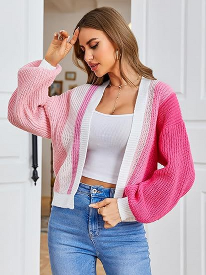 Women's Contrast Color Stylish Knitted Cardigan